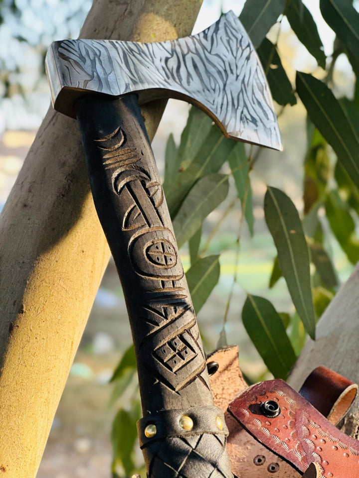 Norse Axe Viking Wolf Axe Handmade with Brown Leather Wrapped Handle